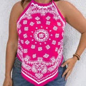 Paisley Print Asymmetrical Hem Halter Top